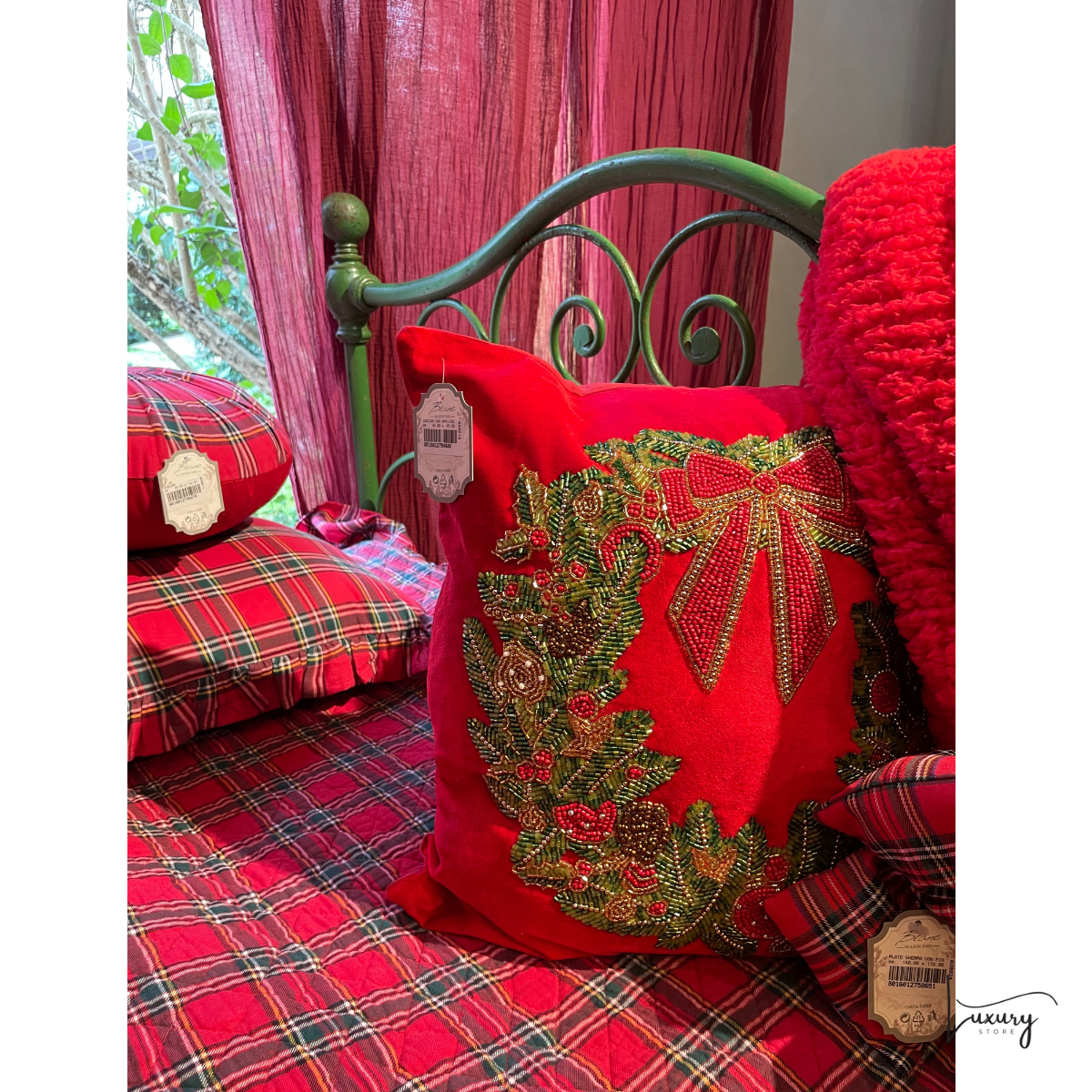 Blanc Mariclò Cuscino Rosso con perline Cuscini di Natale Collection