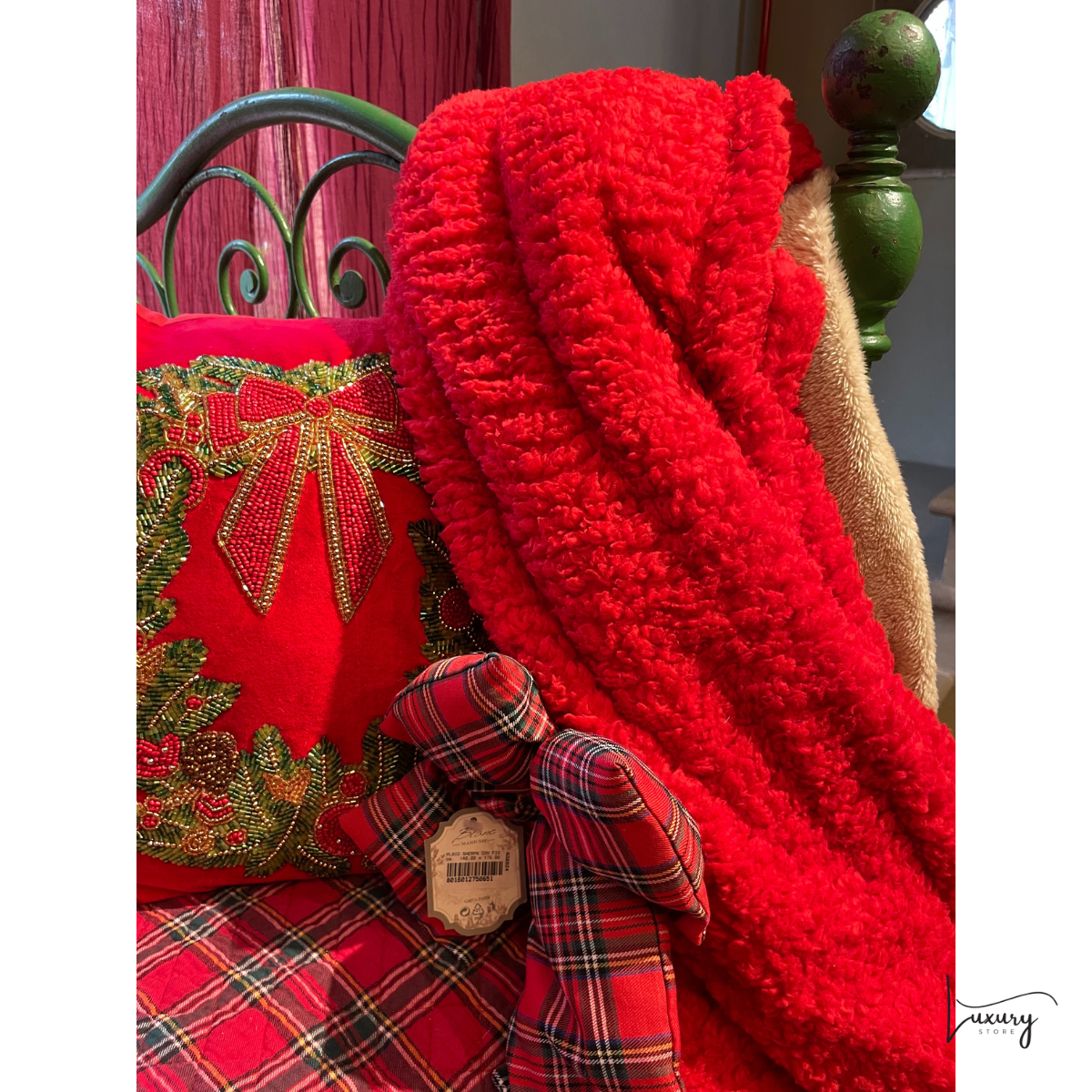 Blanc Mariclò Plaid sherpa con fiocco Tartan
