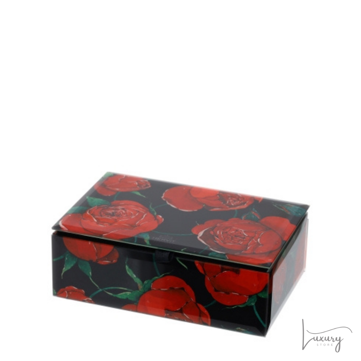 Hervit Cofanetto in legno e vetro nero con rose rosse
