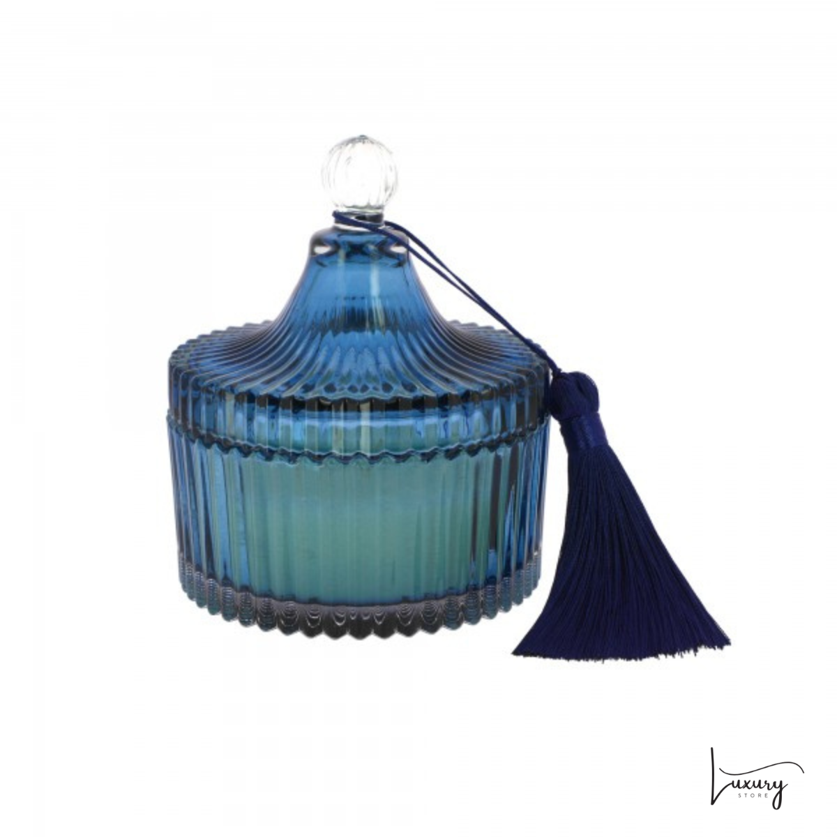 Candela profumata grande in vetro con nappa