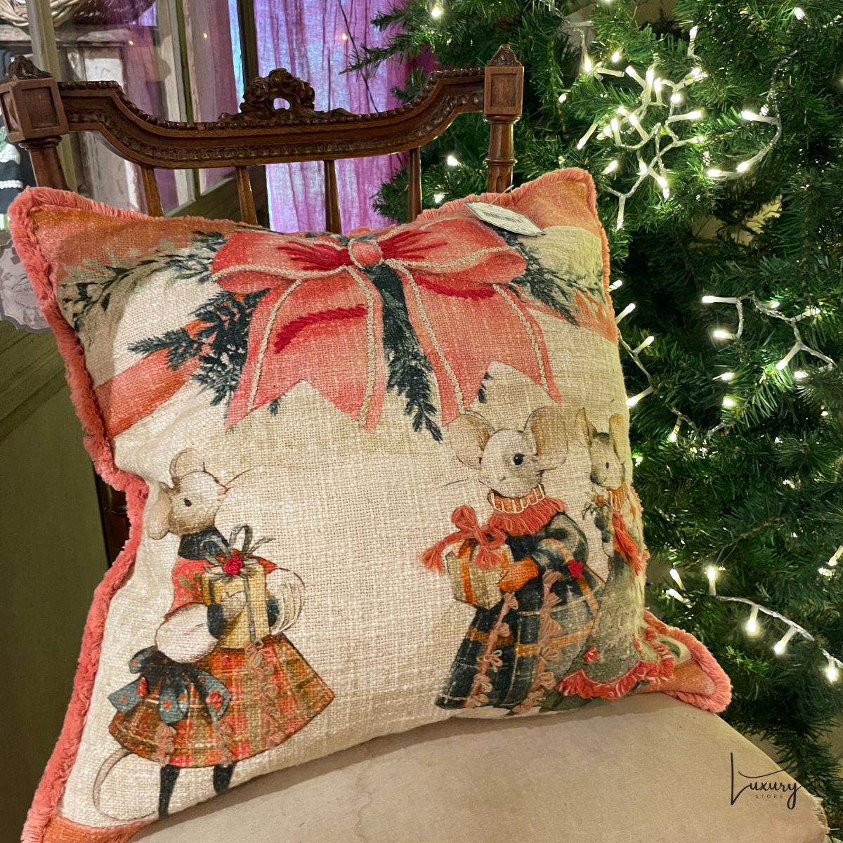Blanc Mariclò Cuscino stampato e ricamato 45*45 Favola di Natale Collection