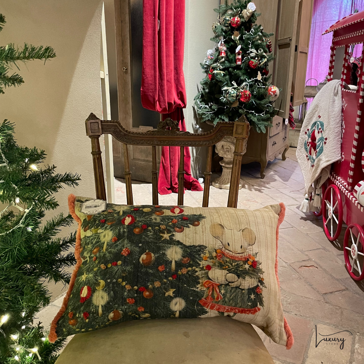 Blanc Mariclò Cuscino stampato e ricamato 33*50 Favola di Natale Collection
