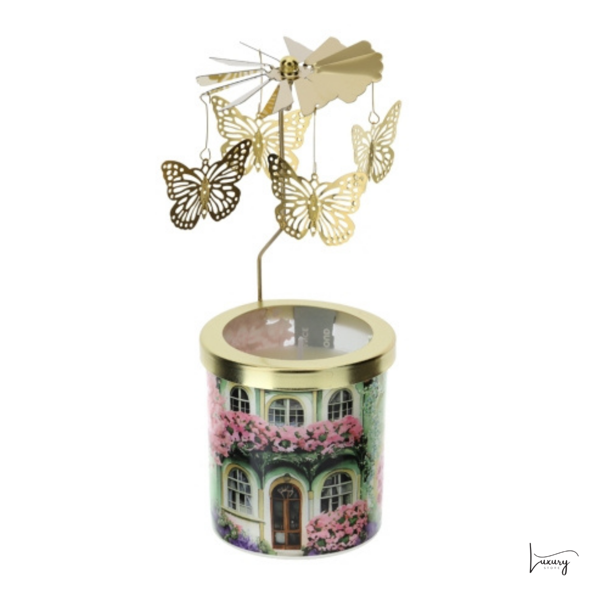Hervit Candela Cottage verde con giostrina girevole con Farfalle