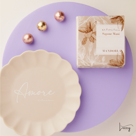 Claraluna Piattino Tortora "Amore" e sapone alla mandorla
