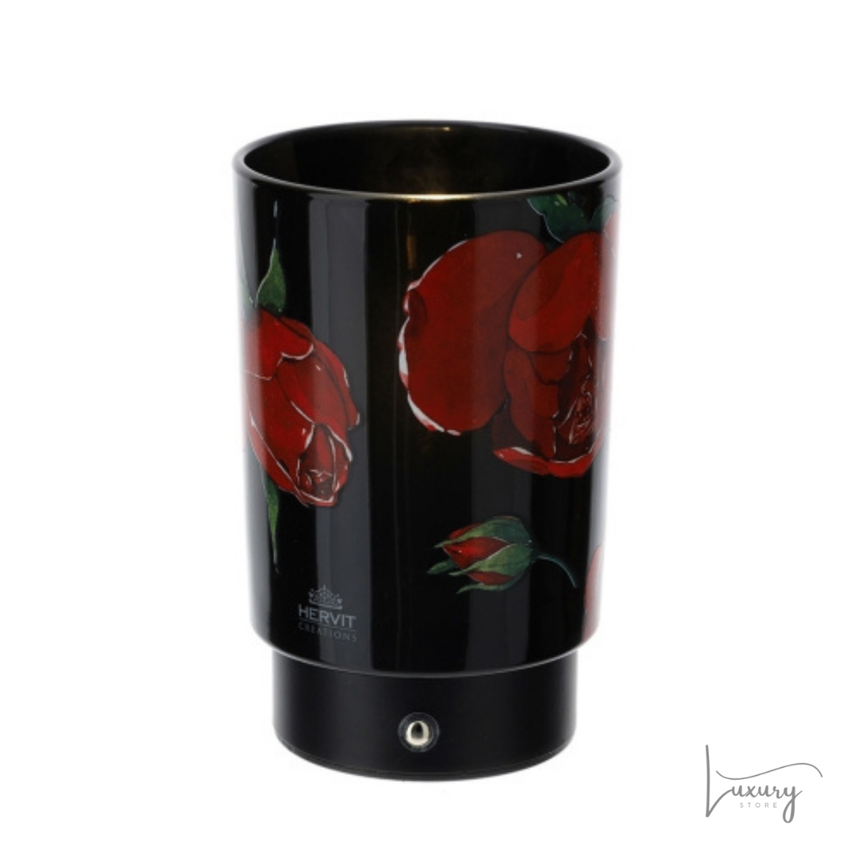 Hervit Lampada in vetro nera con rose rosse H.15