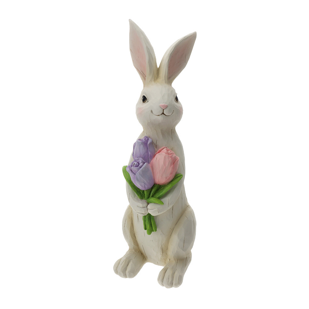 Hervit Coniglio in resina con tulipani 40 cm