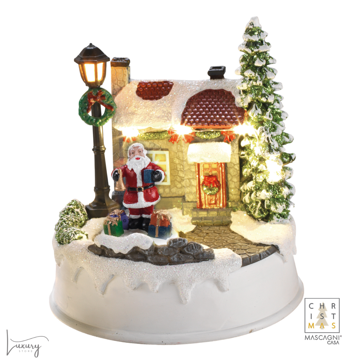Mascagni Casina in resina conBabbo Natale con movimento e led