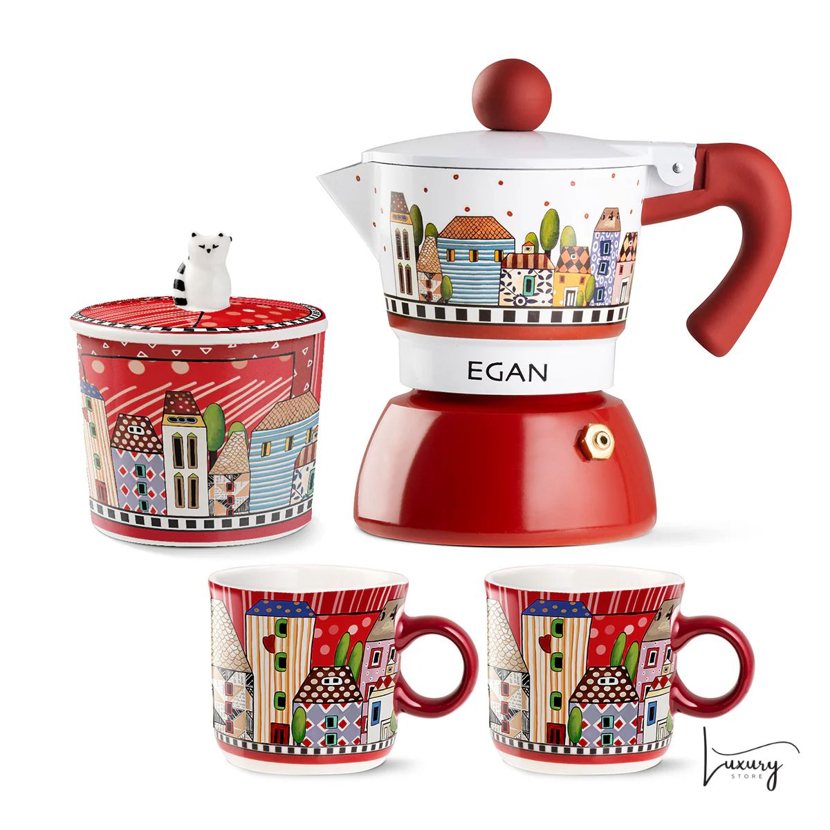 Egan Gift Set Moka 2 cps Rossa con 2 minimug e zuccheriera