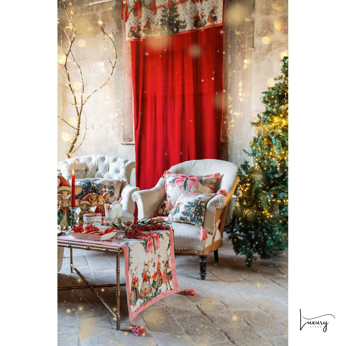 Blanc Mariclò Runner con nappe Favola di Natale Collection