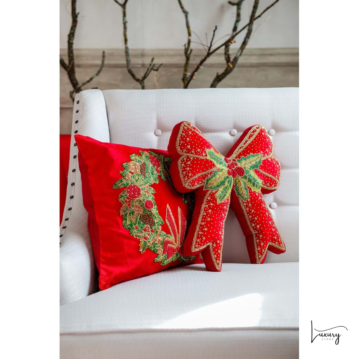 Blanc Mariclò Cuscino sagomato Fiocco Cuscini di Natale Collection