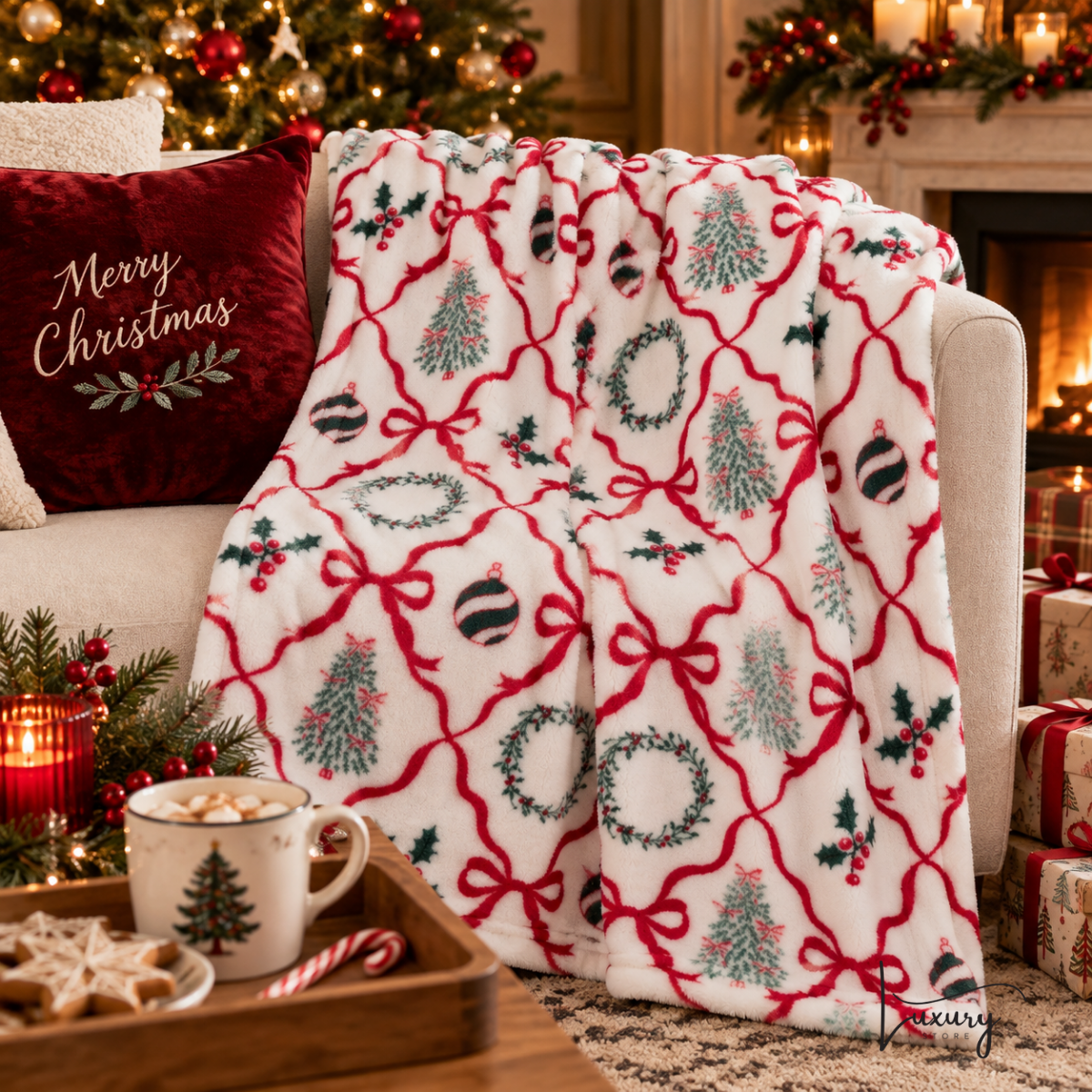 Blanc Mariclò Plaid stampato bianco 260 gsm collezione Plaid di Natale
