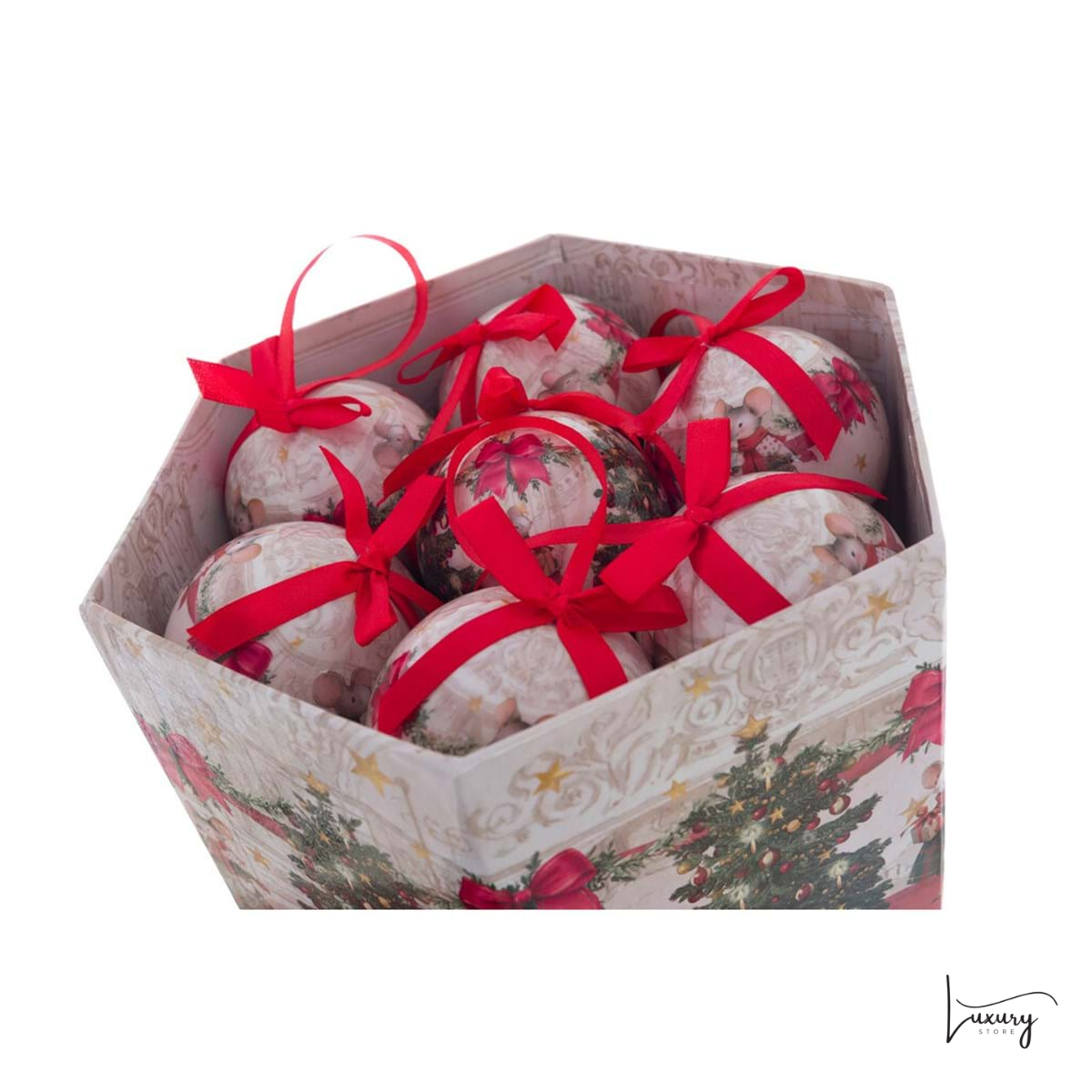 Blanc Mariclo' Scatola esagonale con 14 decori Favola di natale Collection
