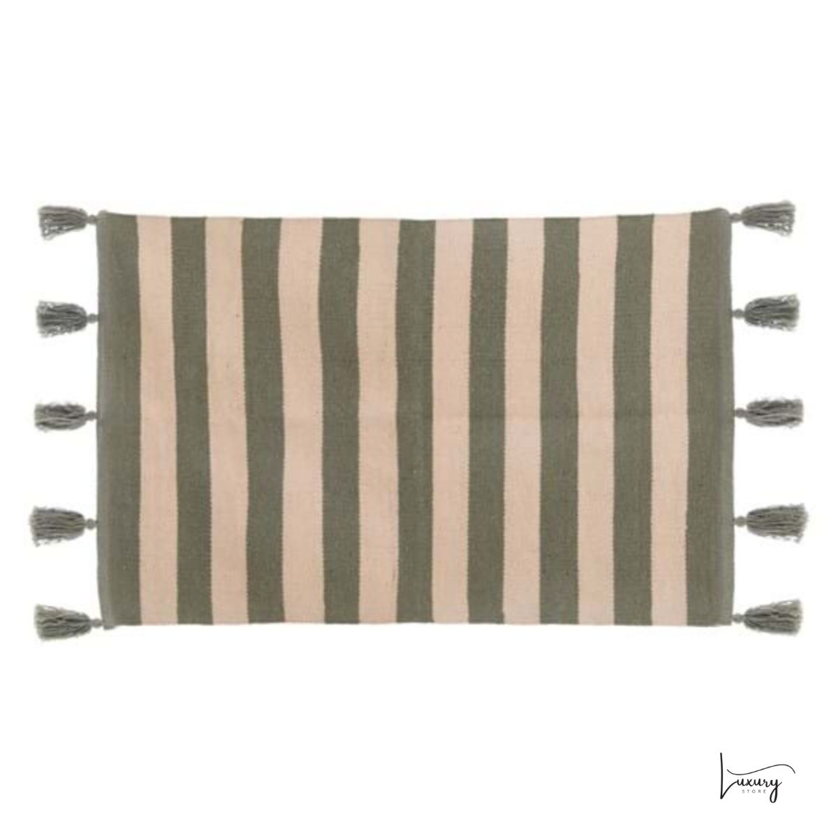 Blanc Mariclò Tappeto a righe verde salvia e frange 60*90