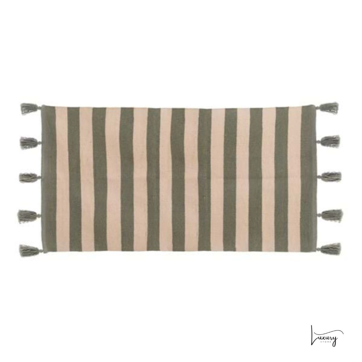 Blanc Mariclò Tappeto a righe verde salvia e frange 40*150