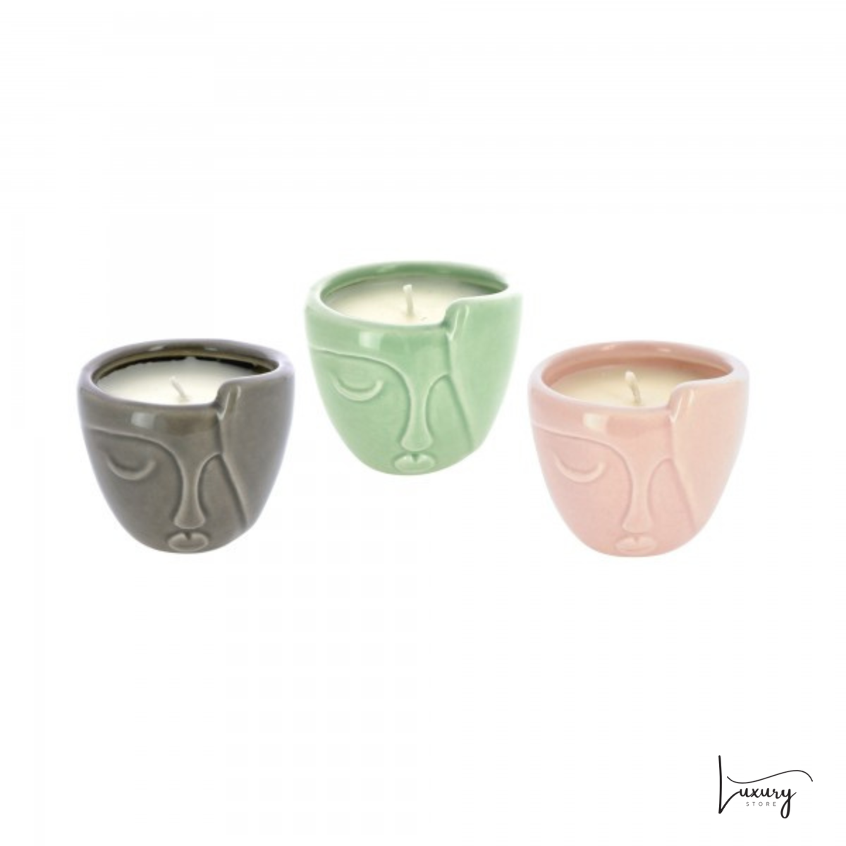 Candela profumata volto stilizzato in ceramica