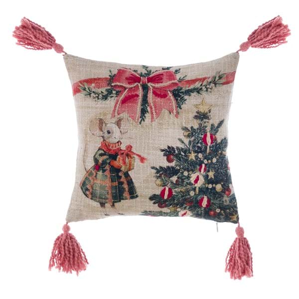 Blanc Mariclò Cuscino con nappe Favola di Natale Collection
