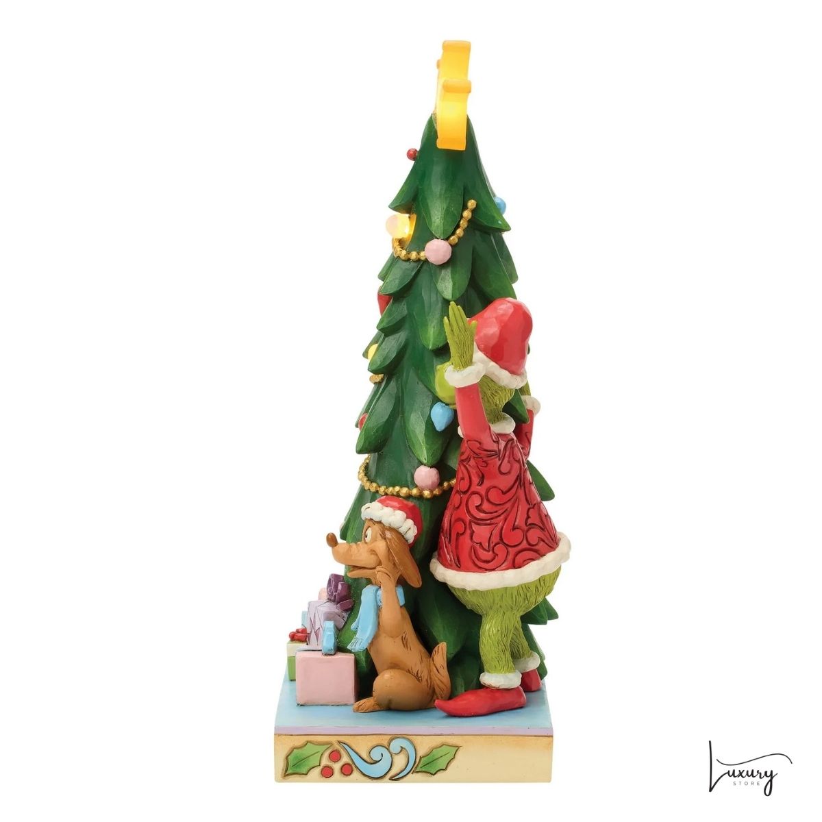 Disney Jim Shore Statuina Grinch, Cindy-Lou e Max con albero di Natale a LED