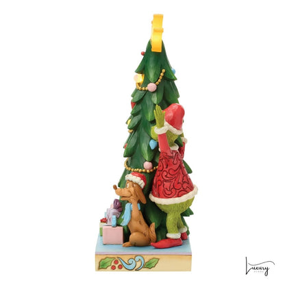 Disney Jim Shore Statuina Grinch, Cindy-Lou e Max con albero di Natale a LED
