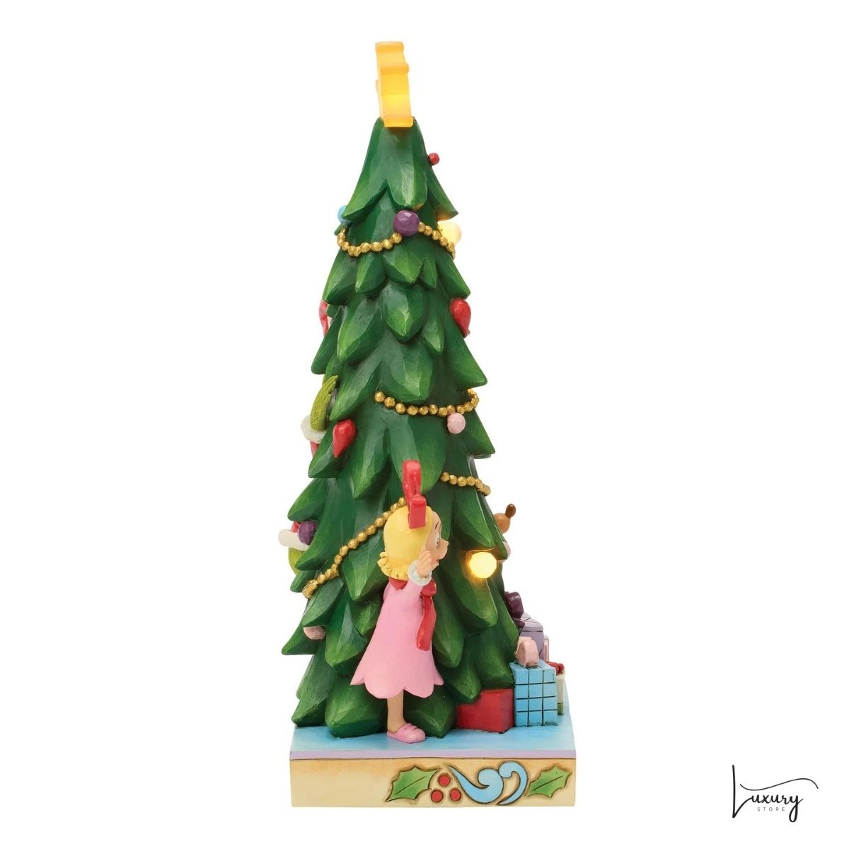 Disney Jim Shore Statuina Grinch, Cindy-Lou e Max con albero di Natale a LED