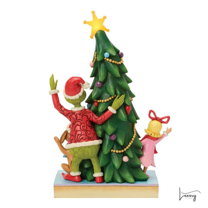 Disney Jim Shore Statuina Grinch, Cindy-Lou e Max con albero di Natale a LED