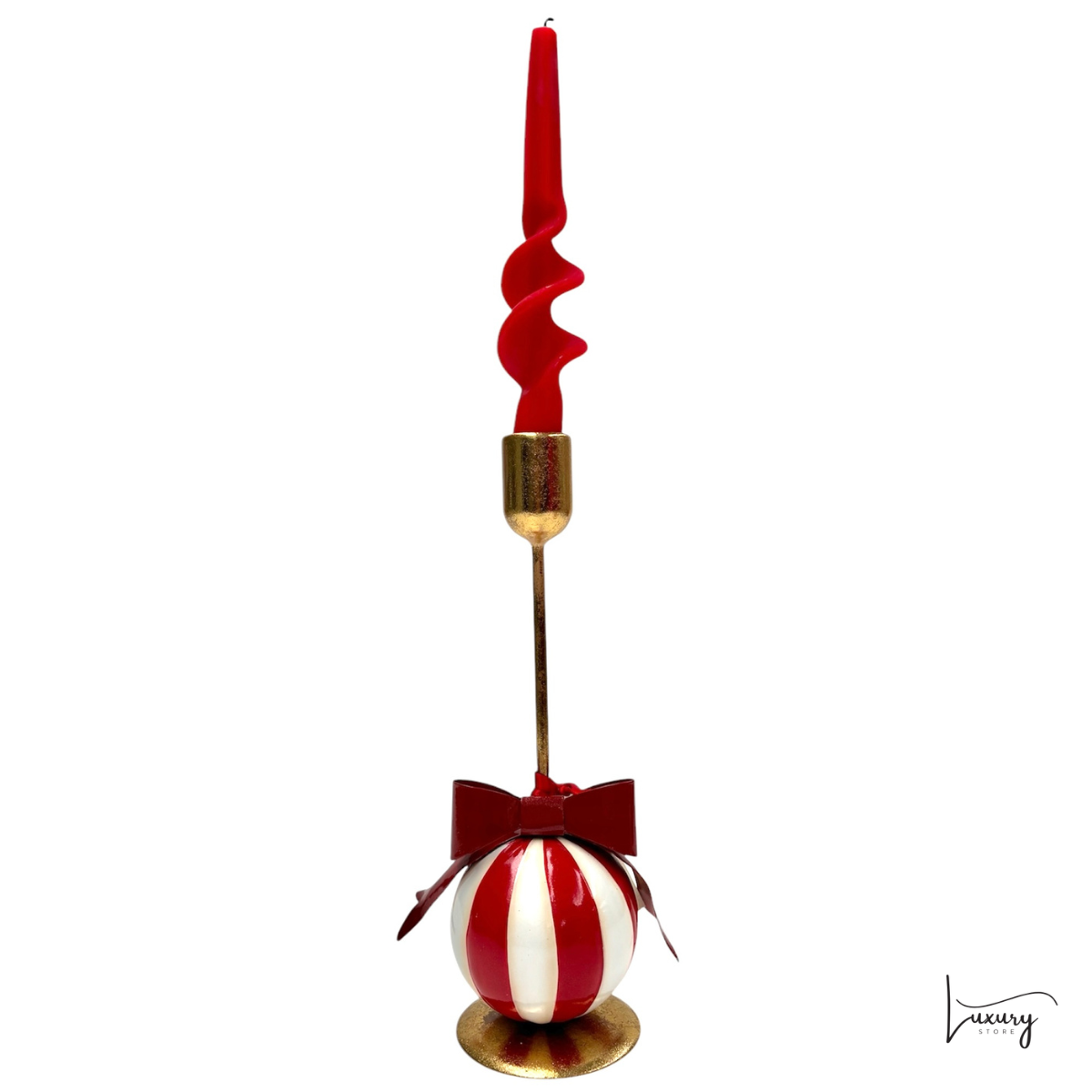 Porta candele in metallo con fiocco rosso