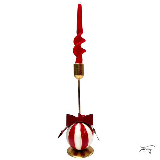 Porta candele in metallo con fiocco rosso