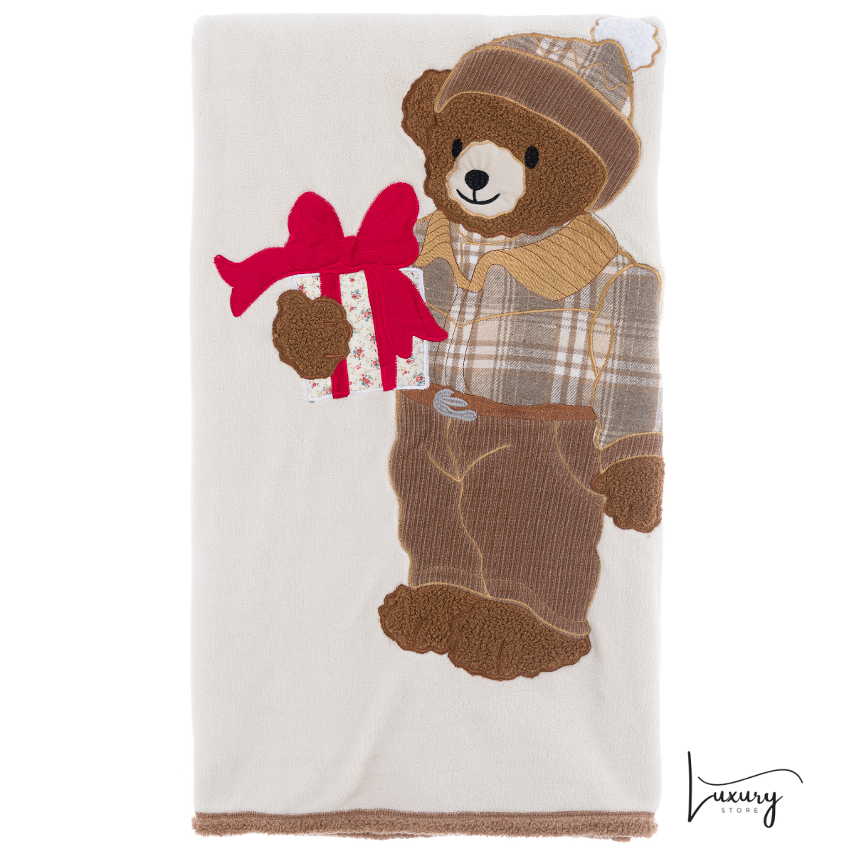 Blanc Mariclò Sherpa con applicazione orsetto collezione Plaid di Natale