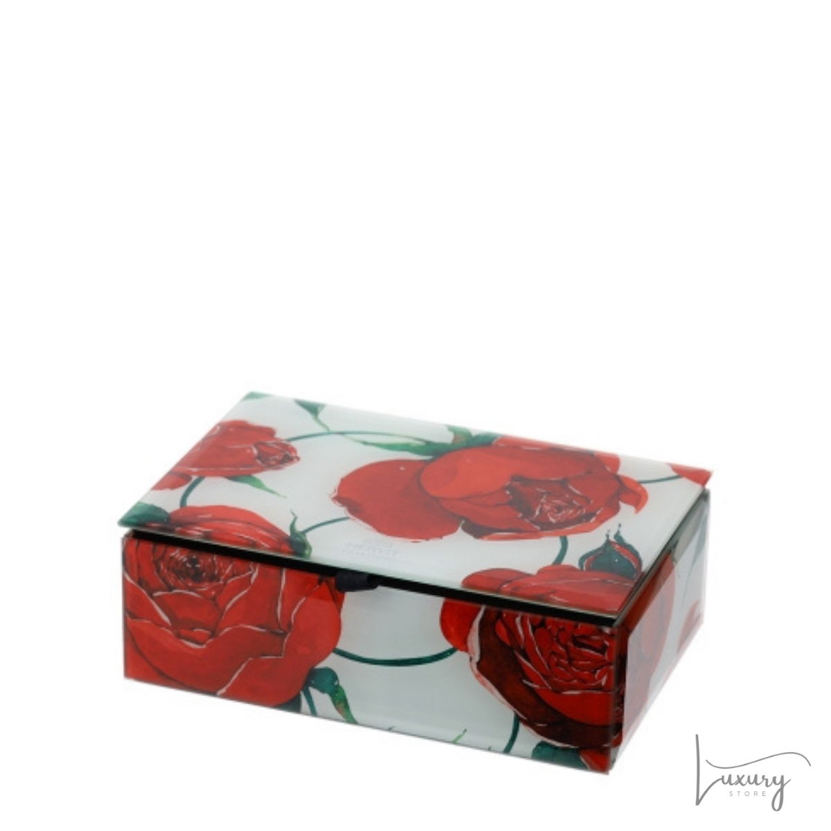 Hervit Cofanetto in legno e vetro bianco con rose rosse