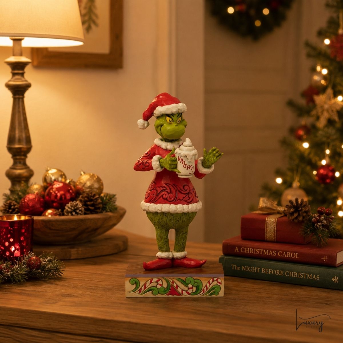 Disney Jim Shore Statuina Grinch con tazza HOT CHOCOLATE