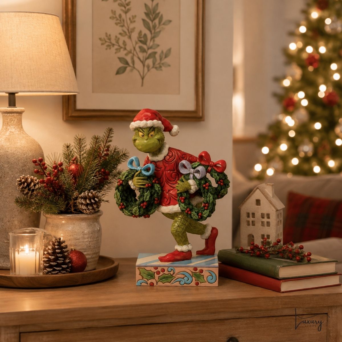 Disney Jim Shore Statuina Grinch con ghirlande natalizie