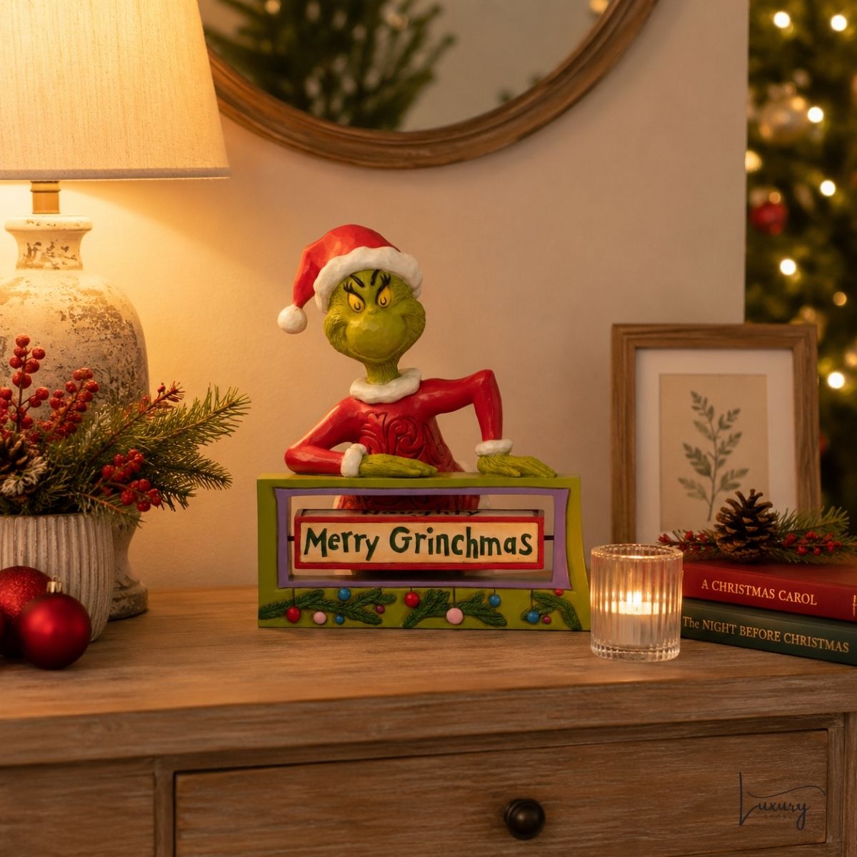Disney Jim Shore Statuina Grinch con insegna girevole