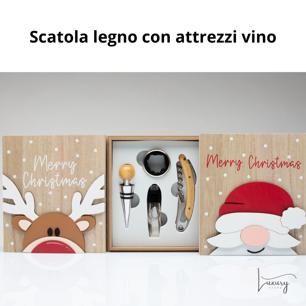 Babbomatto Scatola in legno con attrezzi vino