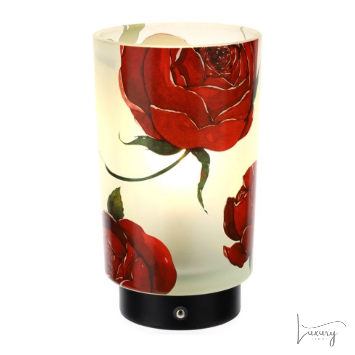 Hervit Lampada in vetro bianca con rose rosse H.20