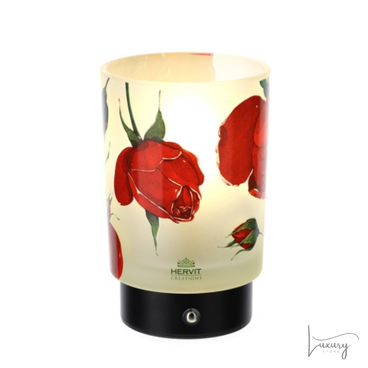 Hervit Lampada in vetro bianca con rose rosse H.15