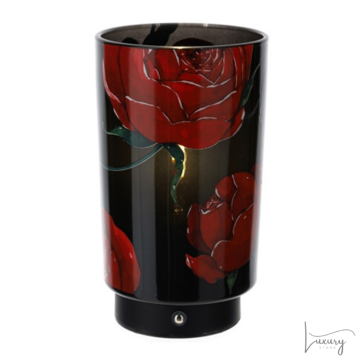 Hervit Lampada in vetro nera con rose rosse H.20