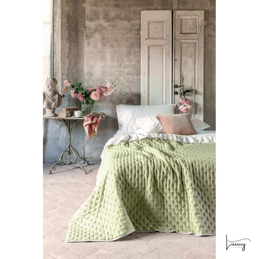 Blanc Mariclò Trapunta bicolore + copriguanciali 120GSM Verde