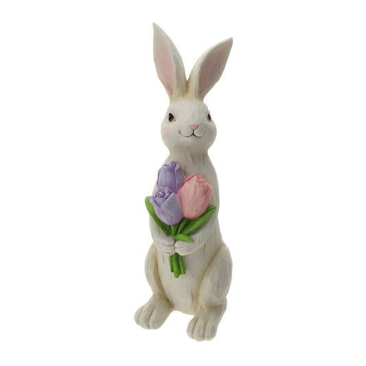Hervit Coniglio in resina con tulipani 40 cm