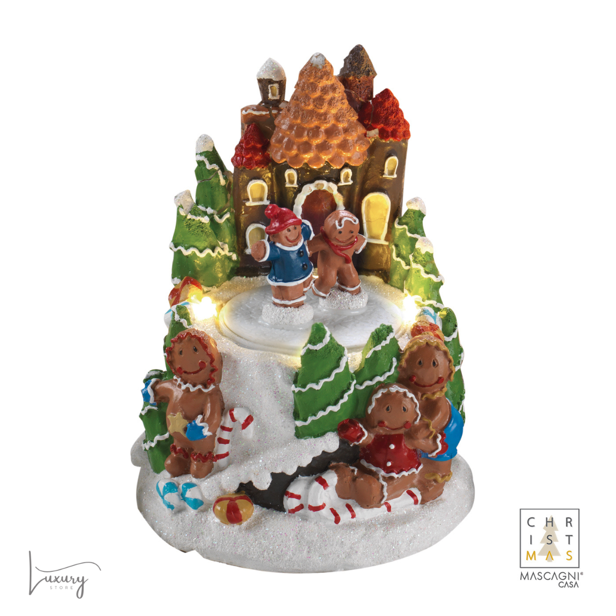 Mascagni Casina in resina con Gingerbread con movimento e led