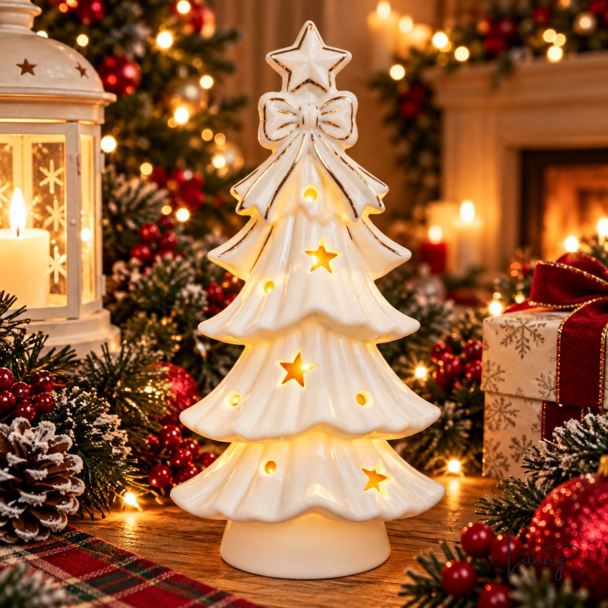 Mascagni Albero di natale in porcellana con led h. 21