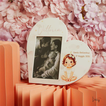 Claraluna Portafoto Cuore Battesimo Personalizzabile