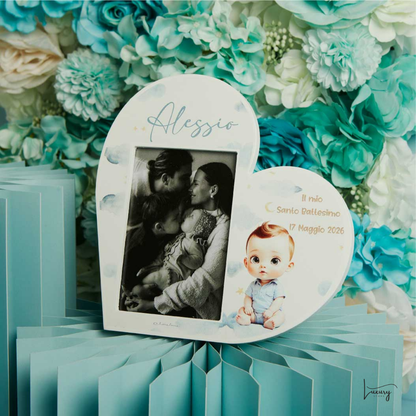 Claraluna Portafoto Cuore Battesimo Personalizzabile