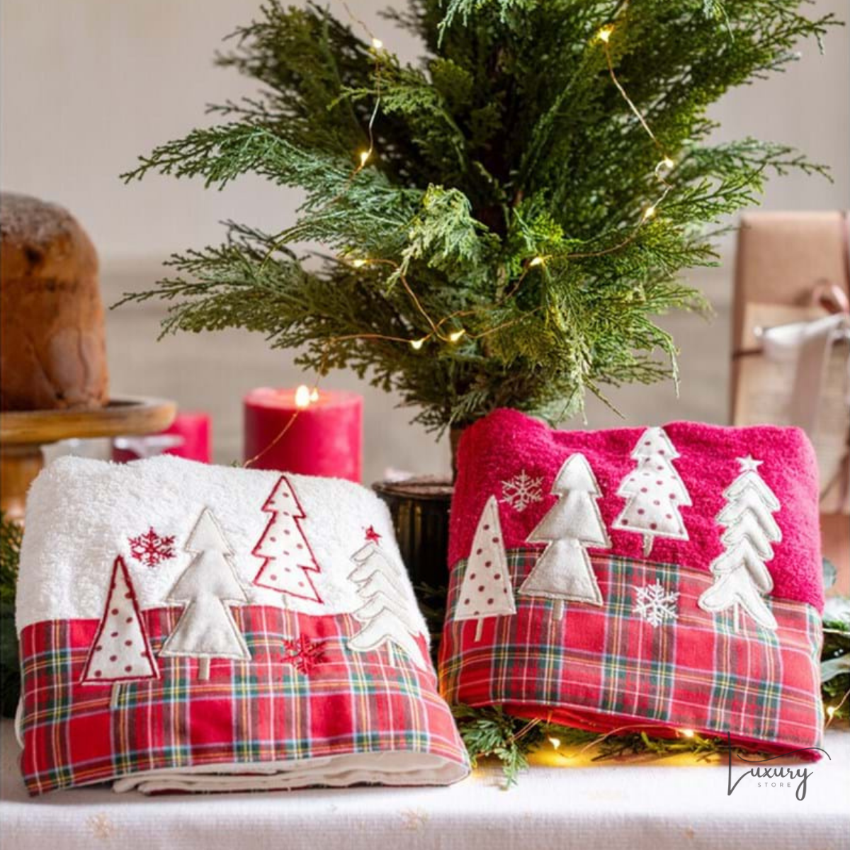 Blanc Mariclò Coppia spugna con balza tartan Collezione Christmas