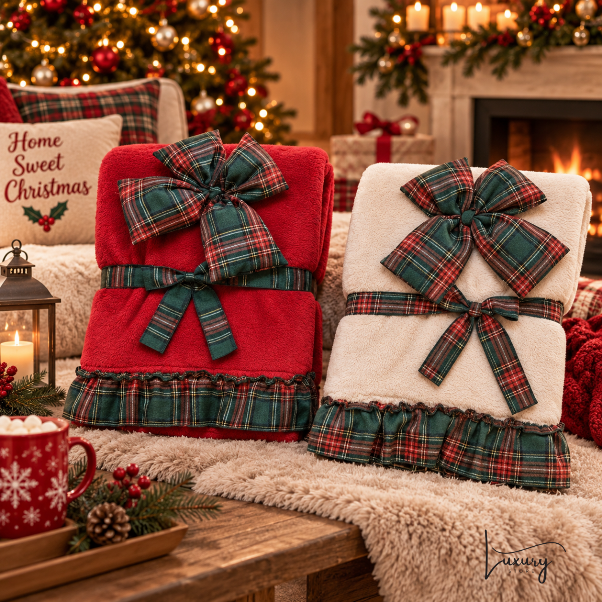Blanc Mariclò Sherpa con con fiocco collezione Plaid di Natale
