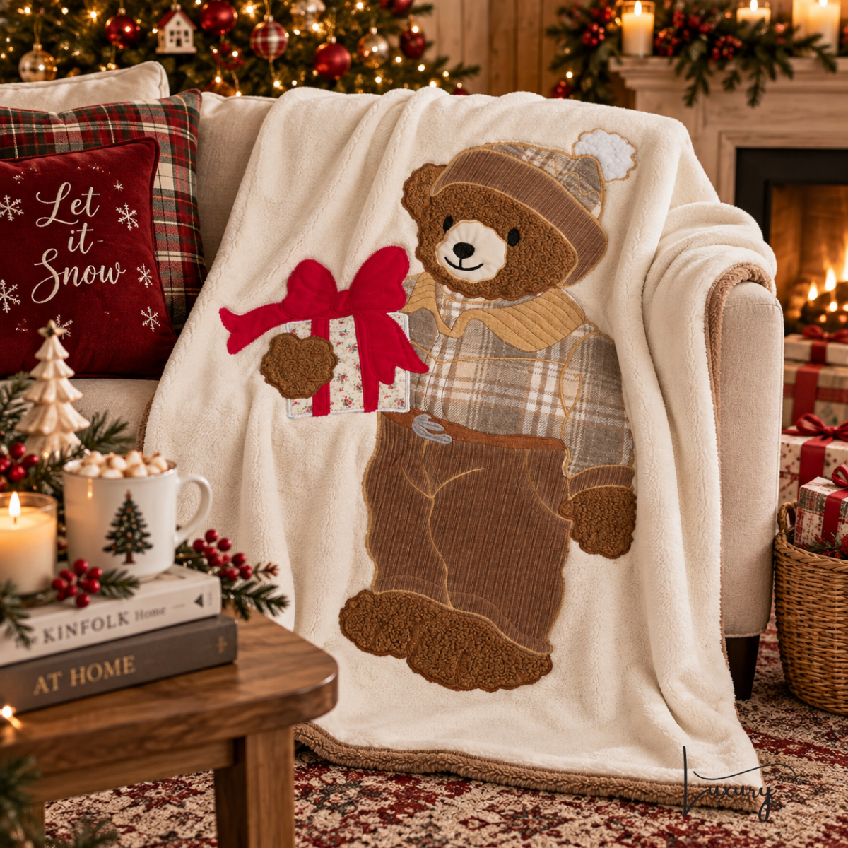 Blanc Mariclò Sherpa con applicazione orsetto collezione Plaid di Natale