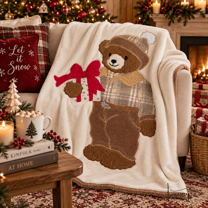 Blanc Mariclò Sherpa con applicazione orsetto collezione Plaid di Natale