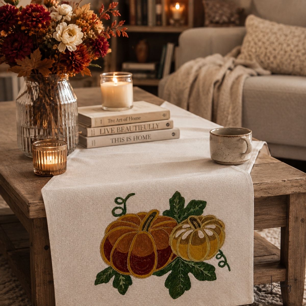 Blanc Mariclò Runner con applicazioni Bosco ambrato Collection