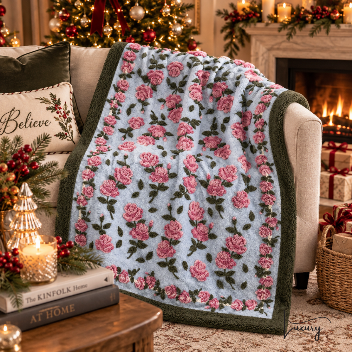 Blanc Mariclò Plaid in lana cotta  Azzurro e Rosa