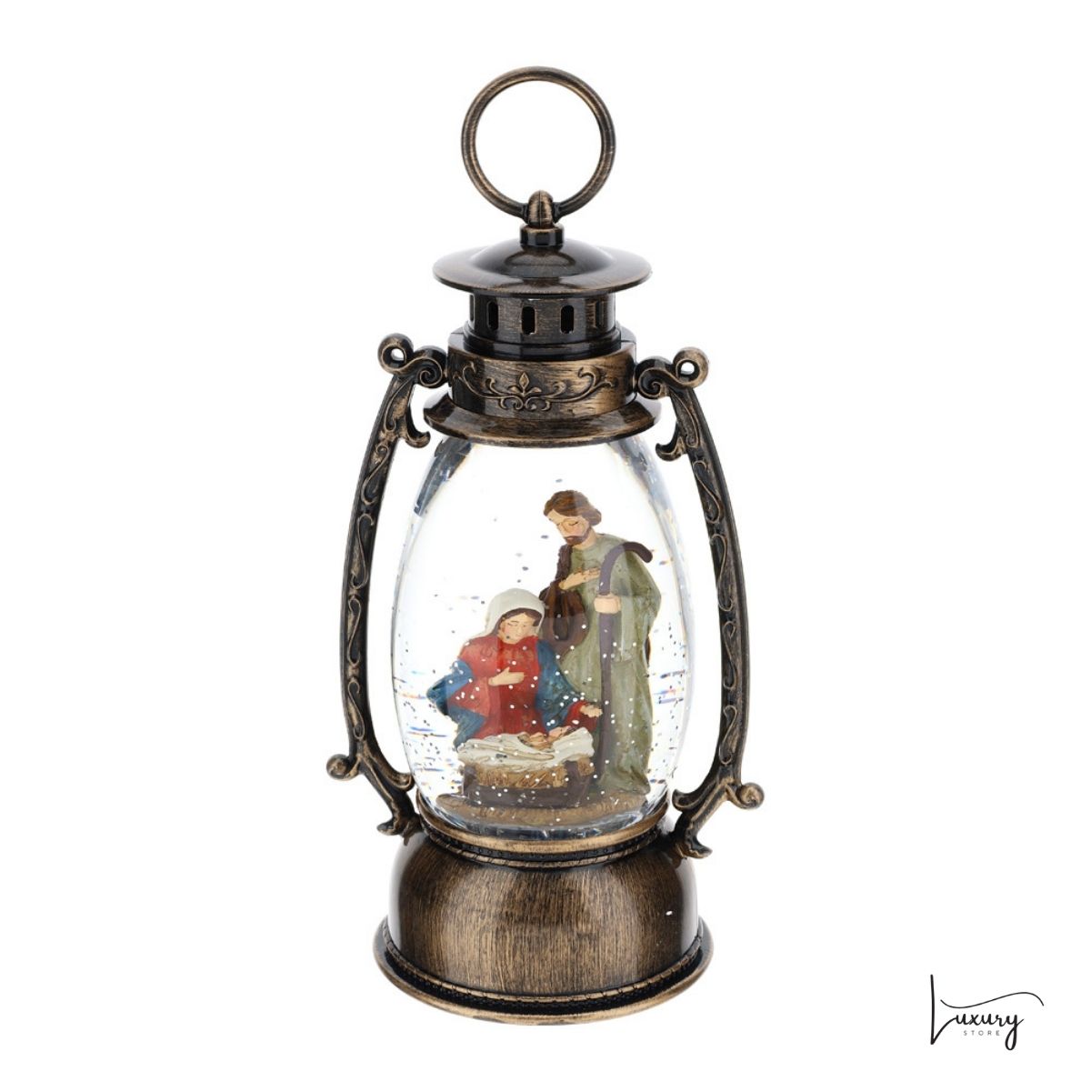 Hervit  Lanterna  con Natività  acqua neve h.25 cm