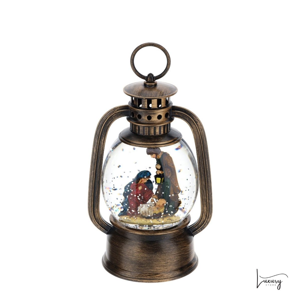 Hervit  Lanterna  con Natività  acqua neve h.17 cm