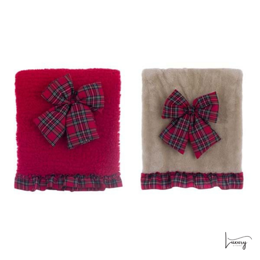 Blanc Mariclò Plaid sherpa con fiocco Tartan